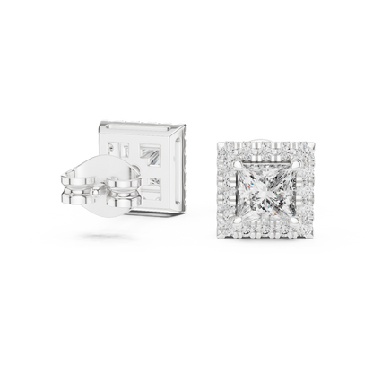 Princess Round Cut Lab Grown Diamond Stud Earrings in Silver