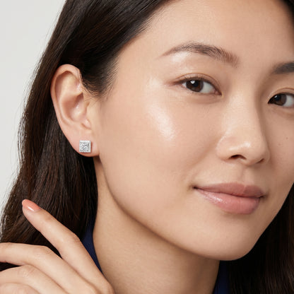 Princess Round Cut Lab Grown Diamond Stud Earrings in Platinum