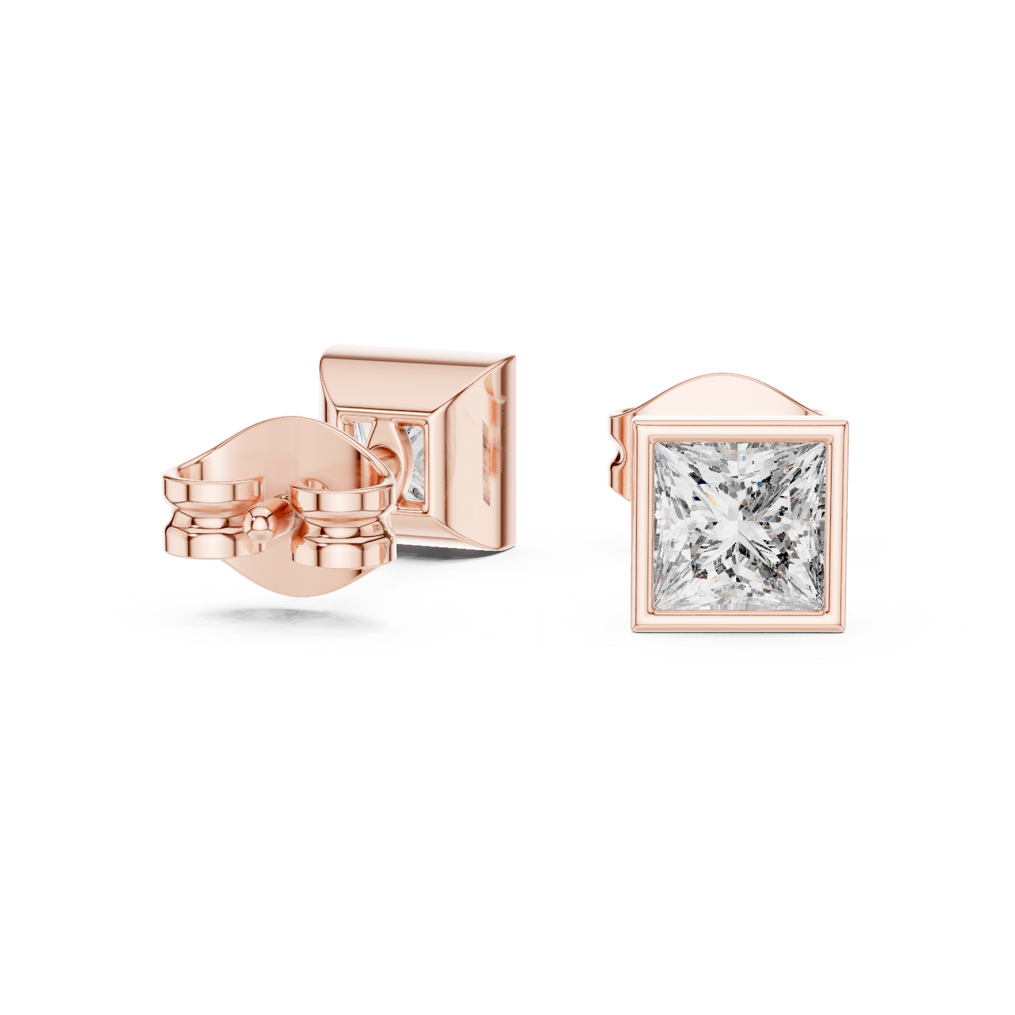 Princess Cut Lab Grown Diamond Stud Earrings in Rose Gold