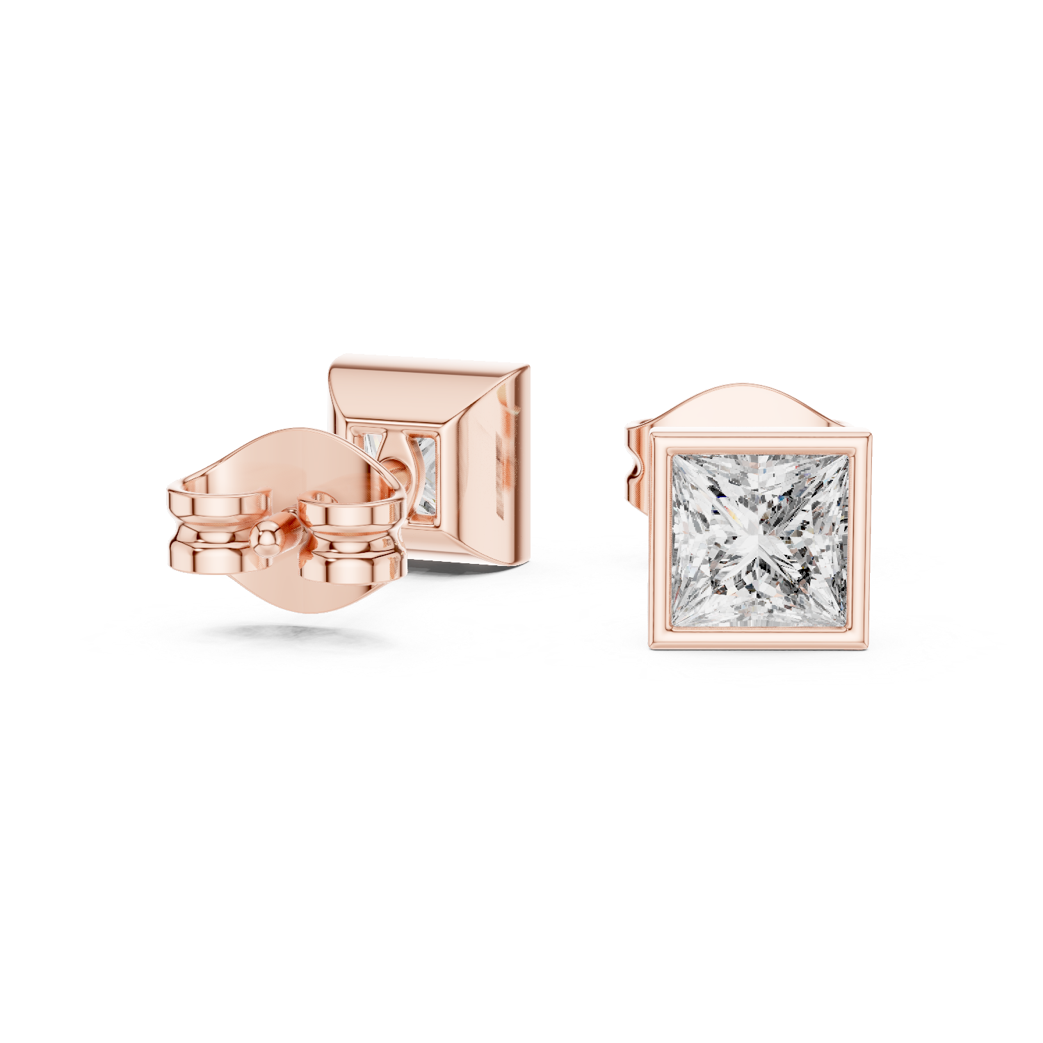 Princess Cut Lab Grown Diamond Stud Earrings in Rose Gold