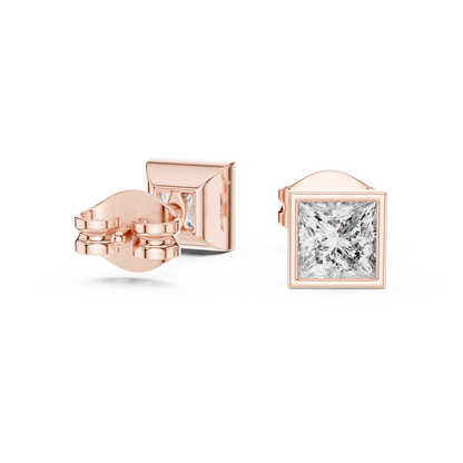 Princess Cut Lab Grown Diamond Stud Earrings in Rose Gold
