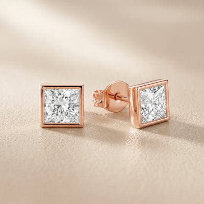 Princess Cut Lab Grown Diamond Stud Earrings in Rose Gold
