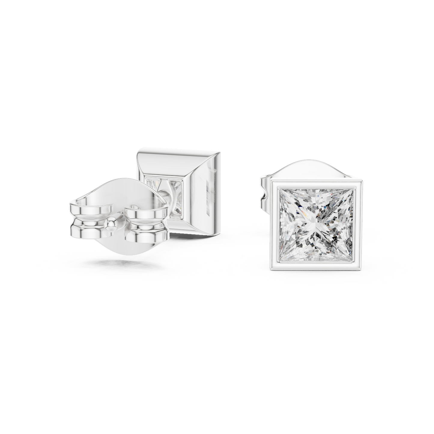 Princess Cut Lab Grown Diamond Stud Earrings in Silver