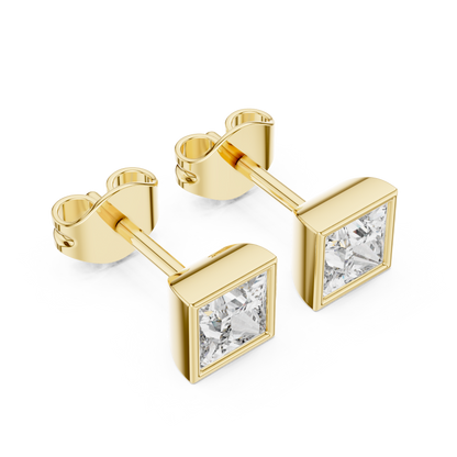 Princess Cut Lab Grown Diamond Stud Earrings in Yellow Gold
