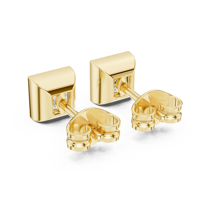 Princess Cut Lab Grown Diamond Stud Earrings in Yellow Gold