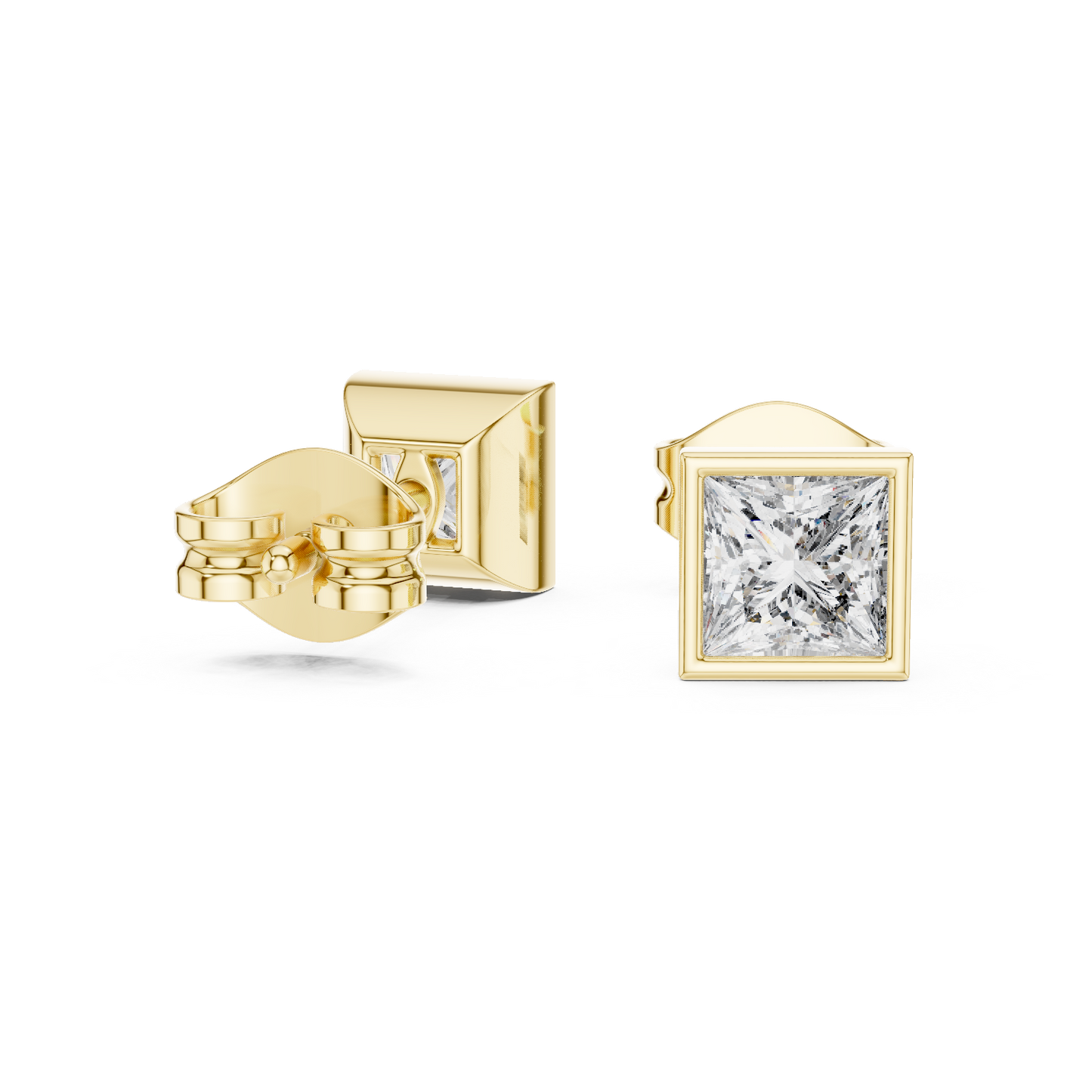 Princess Cut Lab Grown Diamond Stud Earrings in Yellow Gold