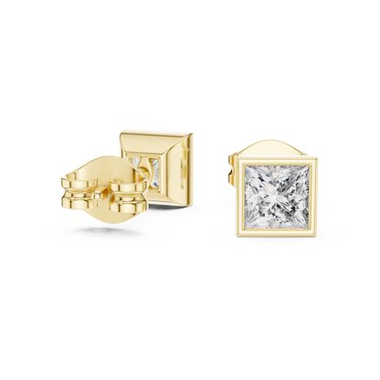 Princess Cut Lab Grown Diamond Stud Earrings in Yellow Gold