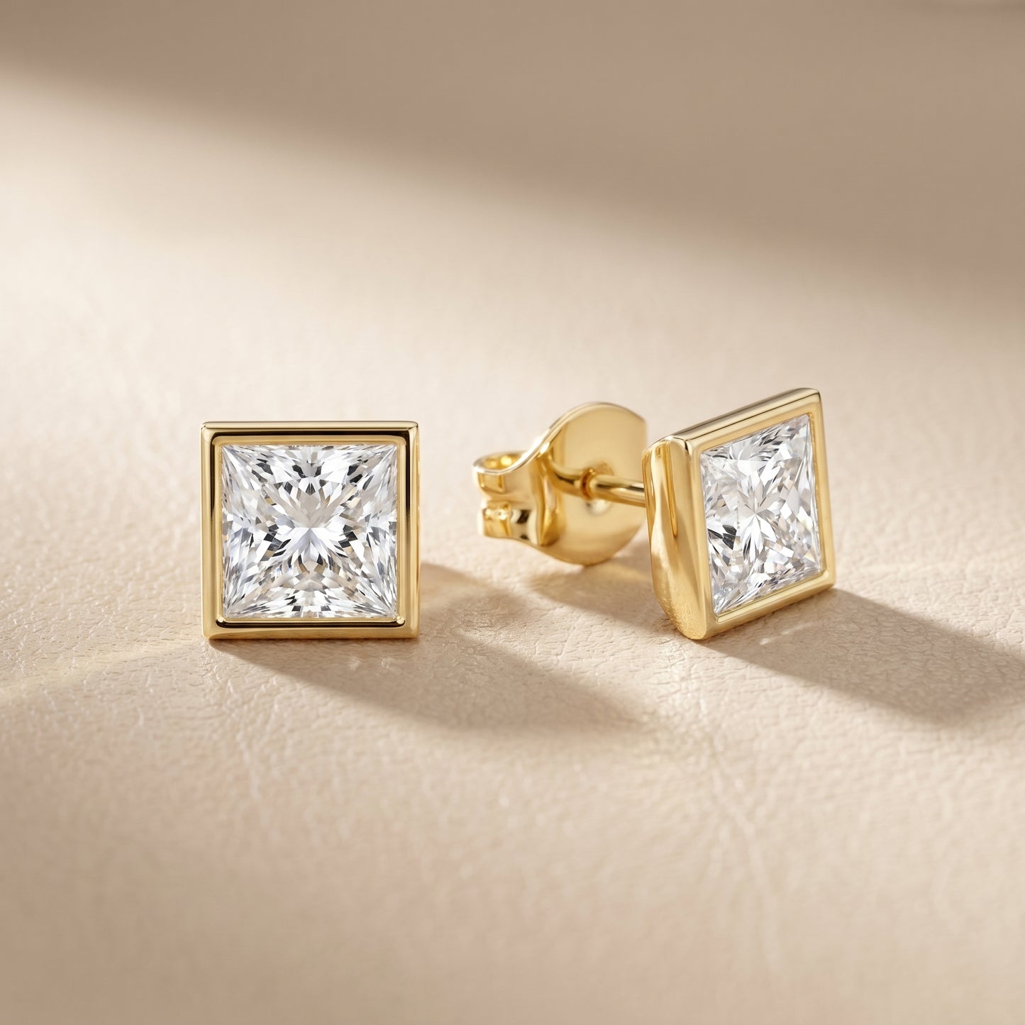 Princess Cut Lab Grown Diamond Stud Earrings in Yellow Gold
