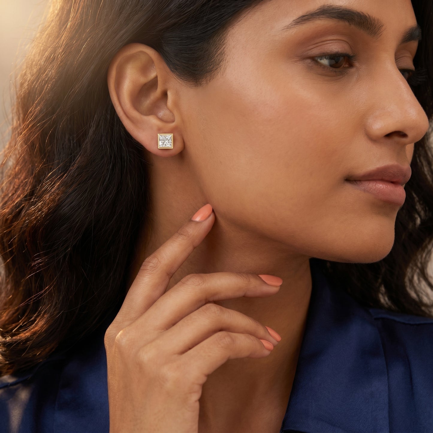 Princess Cut Lab Grown Diamond Stud Earrings in Yellow Gold