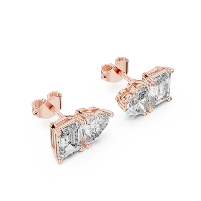 Emerald Heart Cut Lab Grown Diamond Stud Earrings in Rose Gold