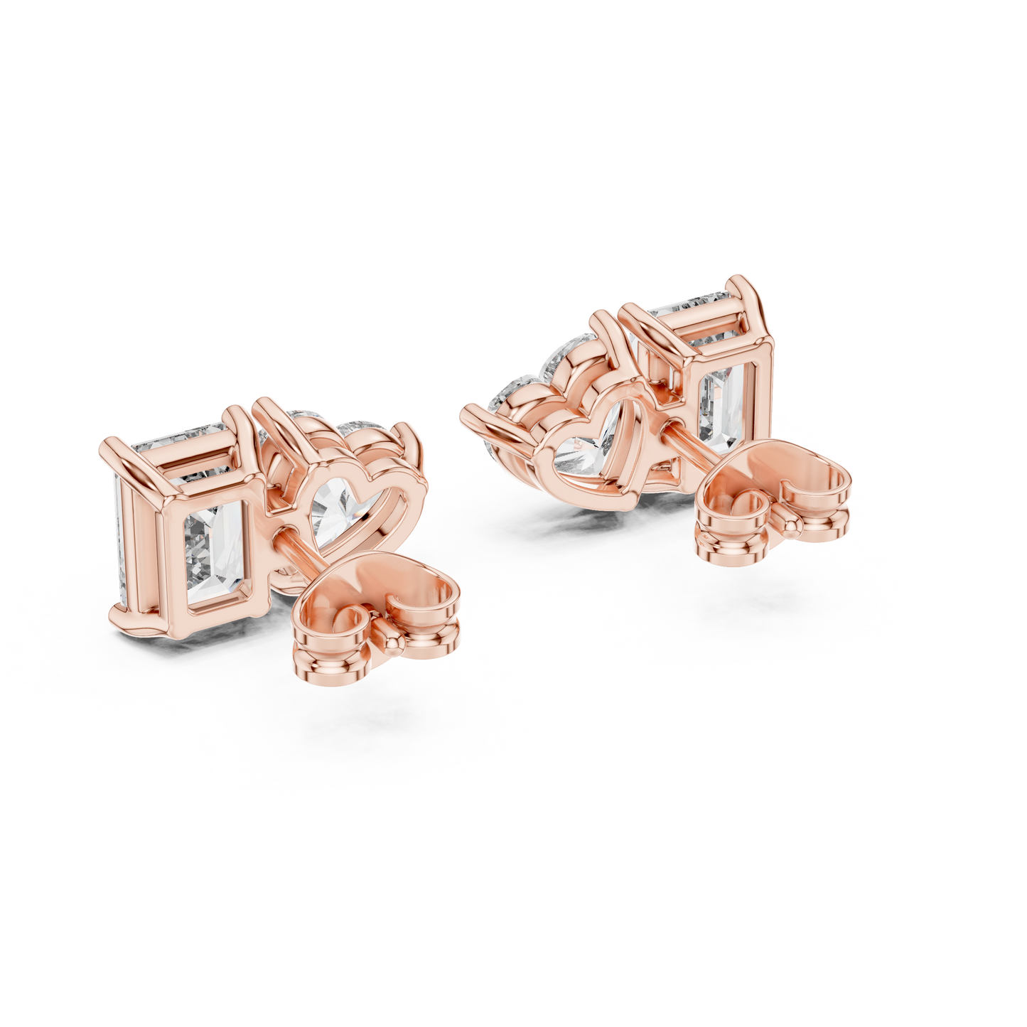 Emerald Heart Cut Lab Grown Diamond Stud Earrings in Rose Gold