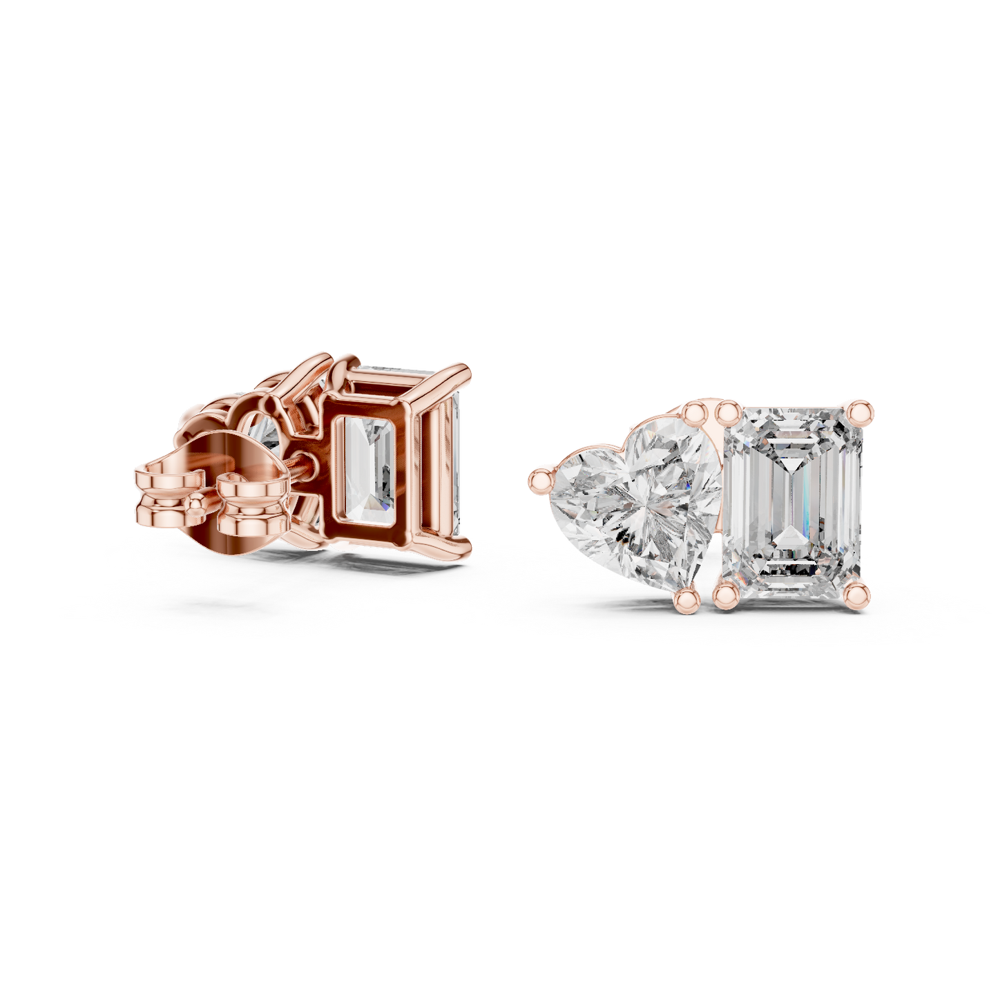 Emerald Heart Cut Lab Grown Diamond Stud Earrings in Rose Gold