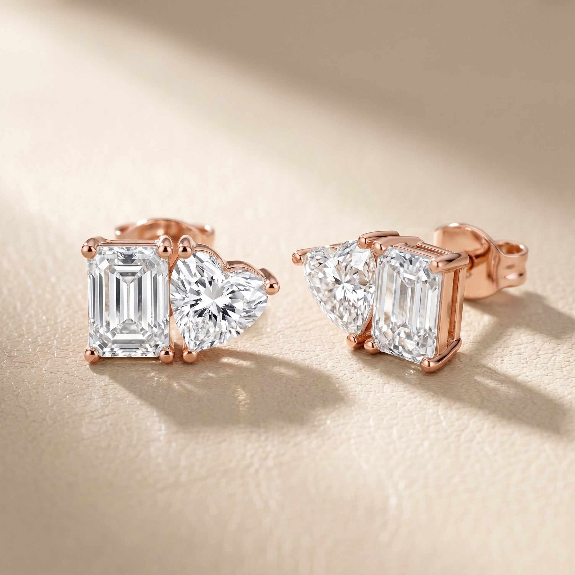Emerald Heart Cut Lab Grown Diamond Stud Earrings in Rose Gold