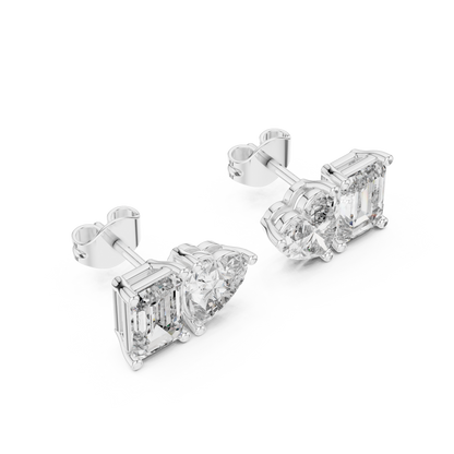 Emerald Heart Cut Lab Grown Diamond Stud Earrings in Platinum