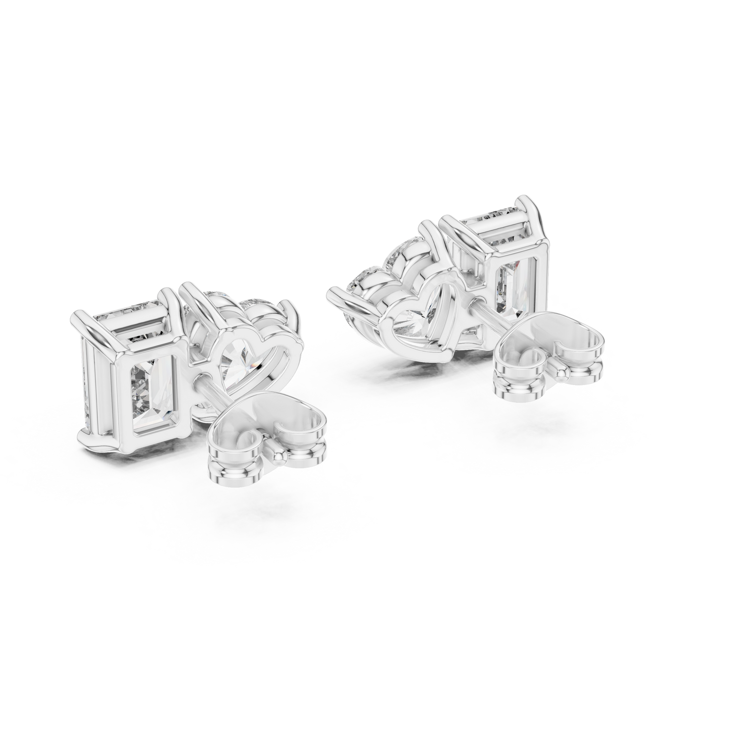 Emerald Heart Cut Lab Grown Diamond Stud Earrings in Platinum