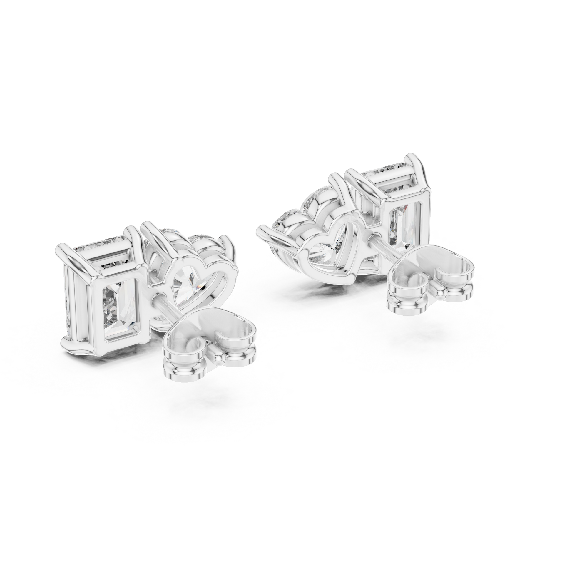 Emerald Heart Cut Lab Grown Diamond Stud Earrings in Silver