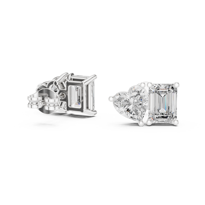 Emerald Heart Cut Lab Grown Diamond Stud Earrings in Platinum