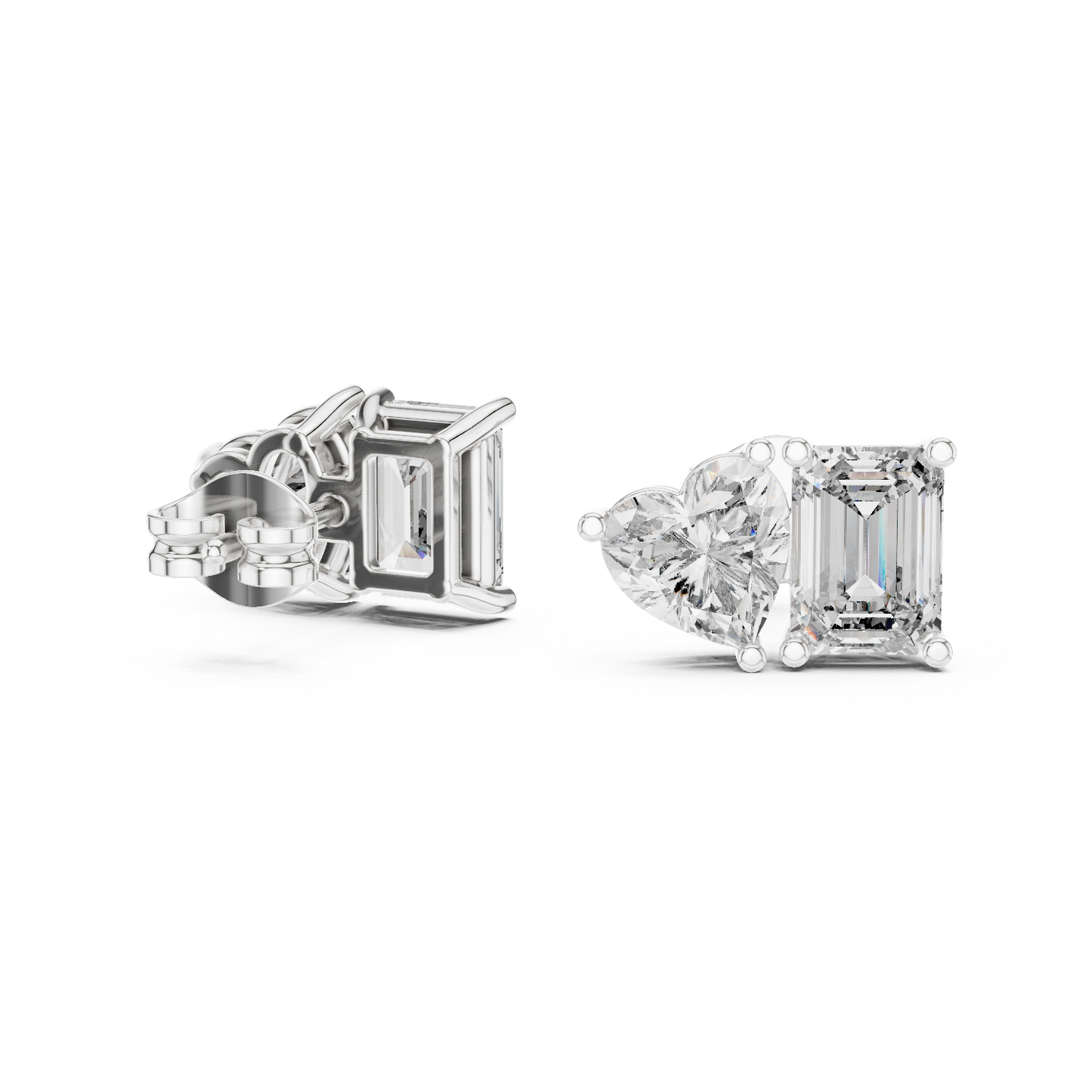Emerald Heart Cut Lab Grown Diamond Stud Earrings in Silver