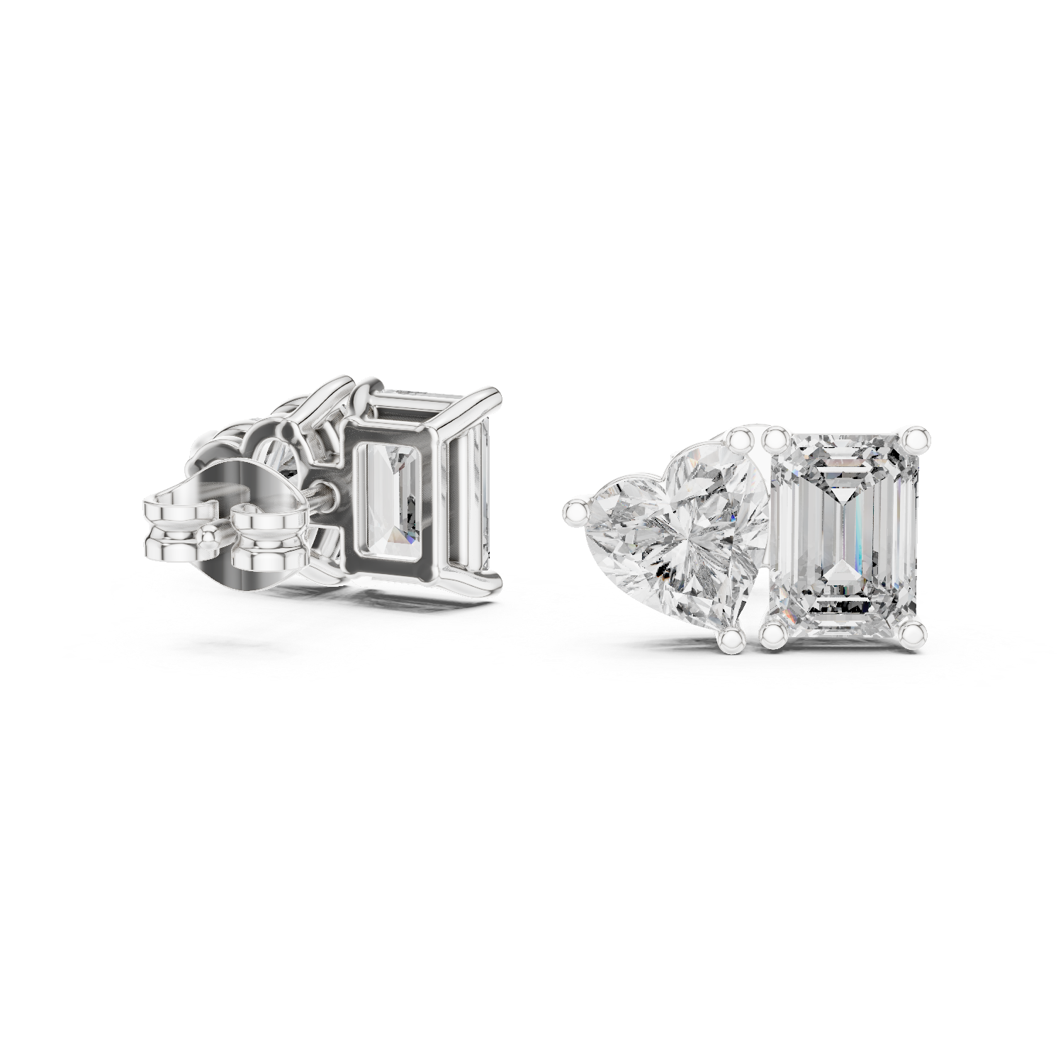 Emerald Heart Cut Lab Grown Diamond Stud Earrings in Silver