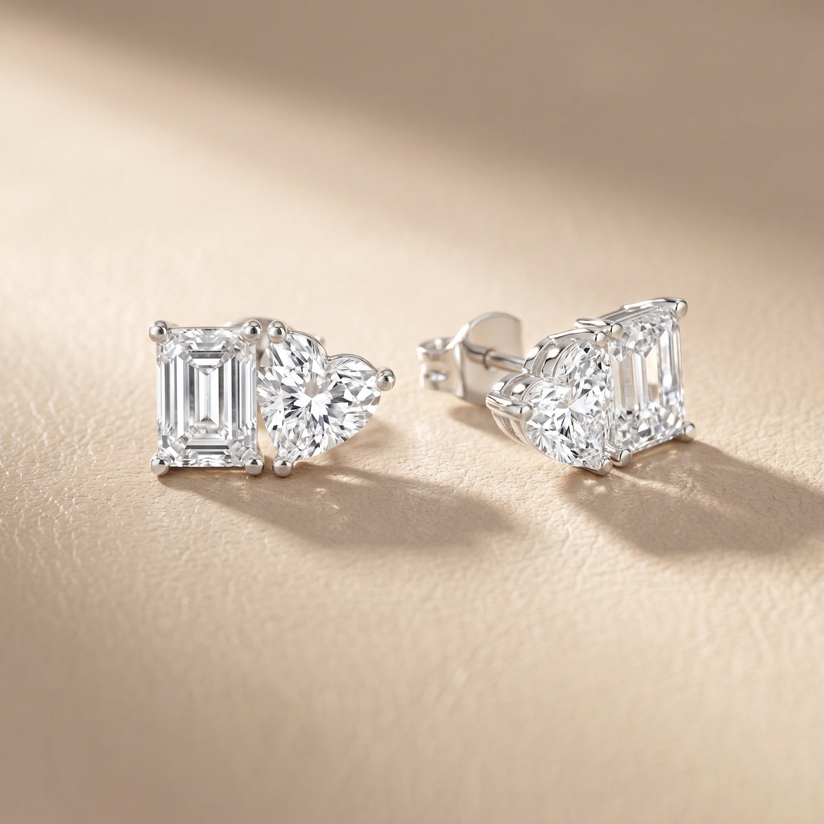 Emerald Heart Cut Lab Grown Diamond Stud Earrings in White Gold