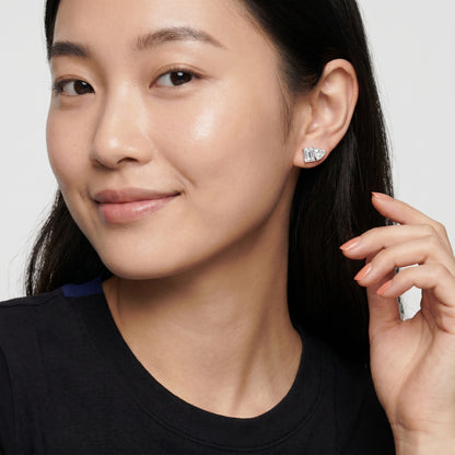 Emerald Heart Cut Lab Grown Diamond Stud Earrings in Silver
