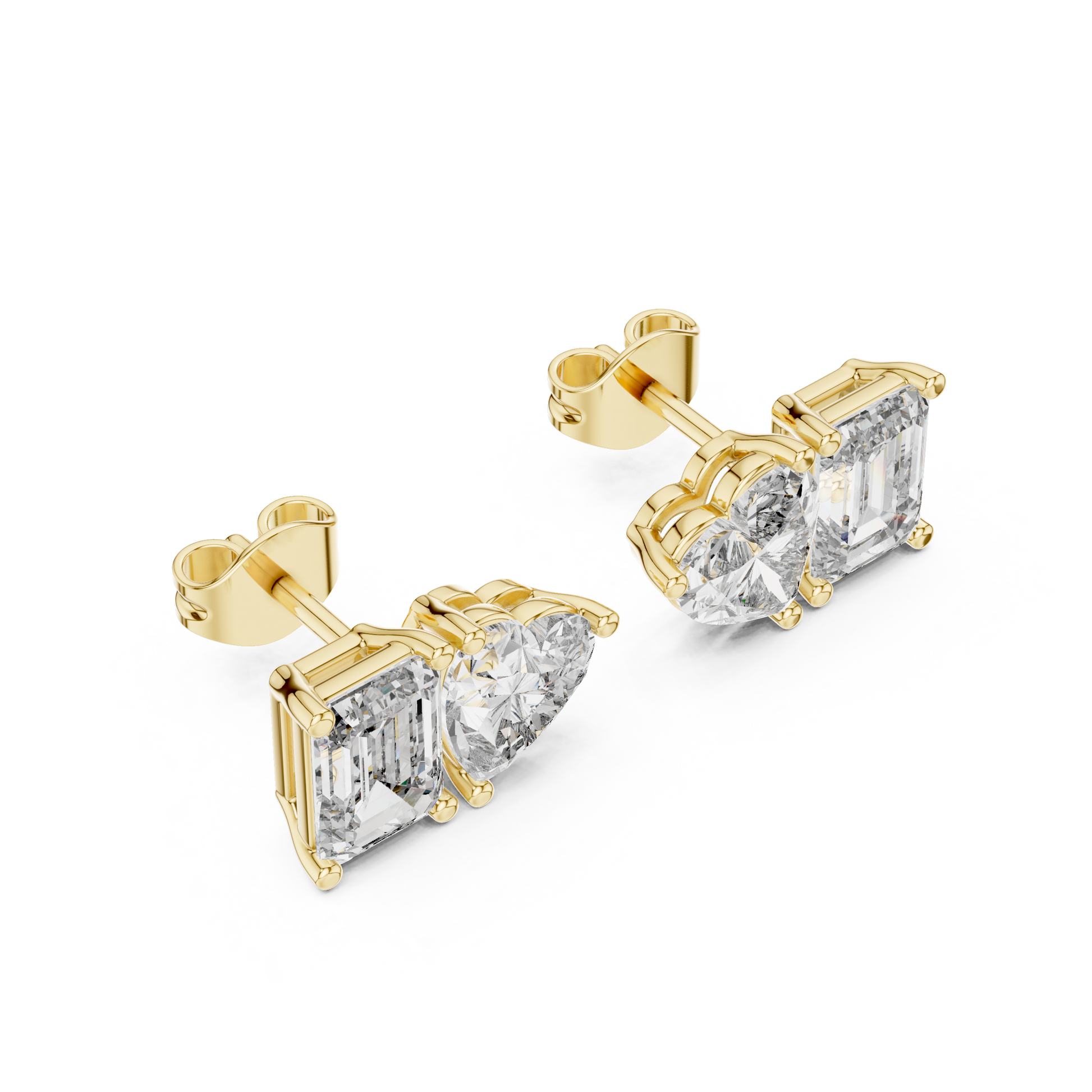 Emerald Heart Cut Lab Grown Diamond Stud Earrings in Yellow Gold