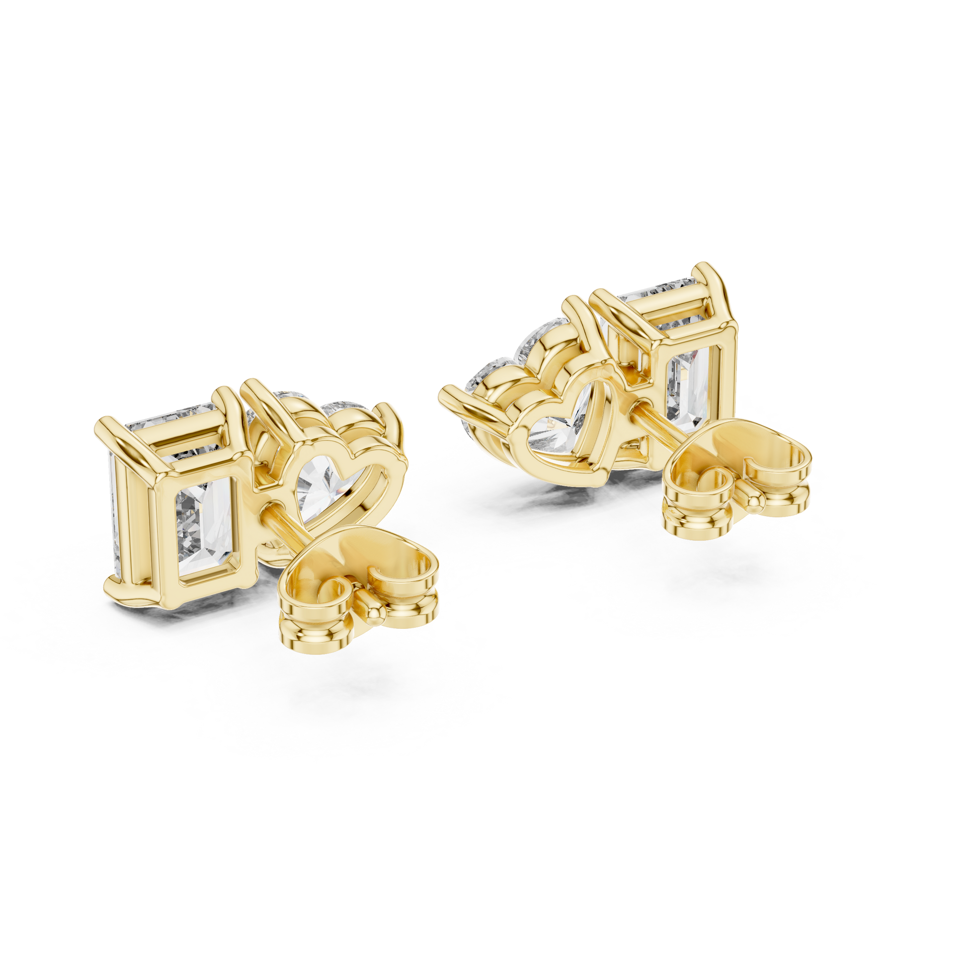 Emerald Heart Cut Lab Grown Diamond Stud Earrings in Yellow Gold
