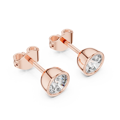 Round Cut Lab Grown Diamond Stud Earrings in Rose Gold