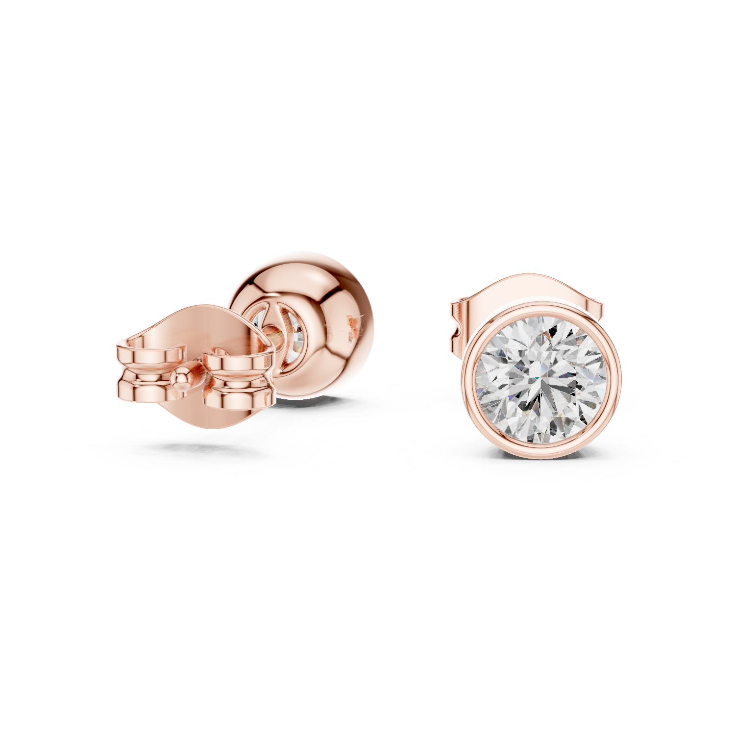 Round Cut Lab Grown Diamond Stud Earrings in Rose Gold