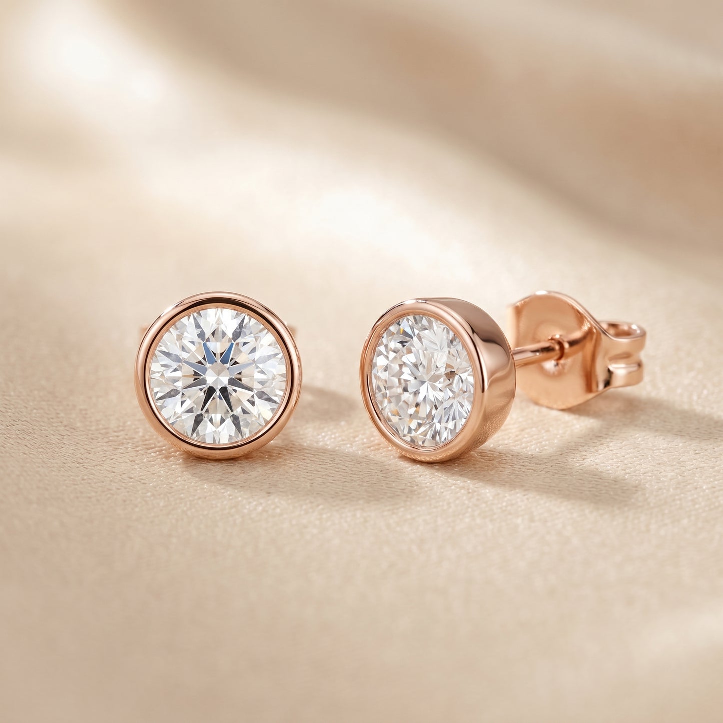 Round Cut Lab Grown Diamond Stud Earrings in Rose Gold