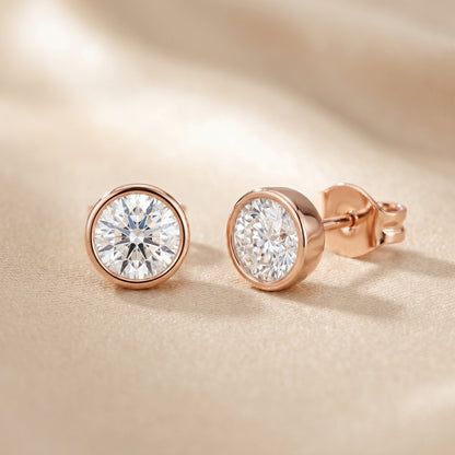Round Cut Lab Grown Diamond Stud Earrings in Rose Gold
