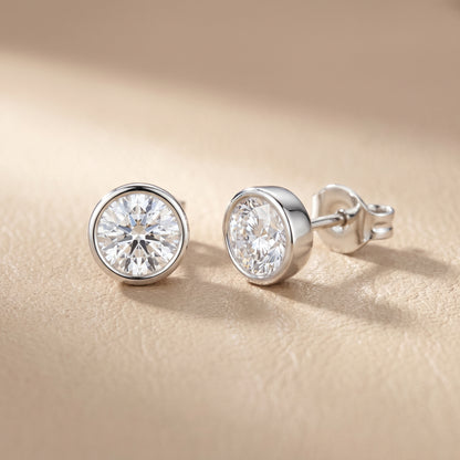 Round Cut Lab Grown Diamond Stud Earrings in Silver