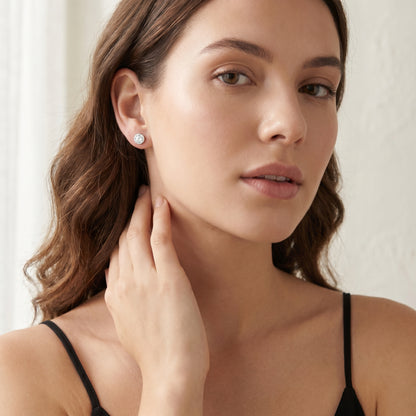 Round Cut Lab Grown Diamond Stud Earrings in Silver