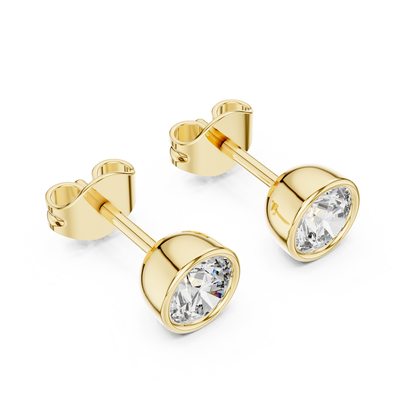 Round Cut Lab Grown Diamond Stud Earrings in Yellow Gold