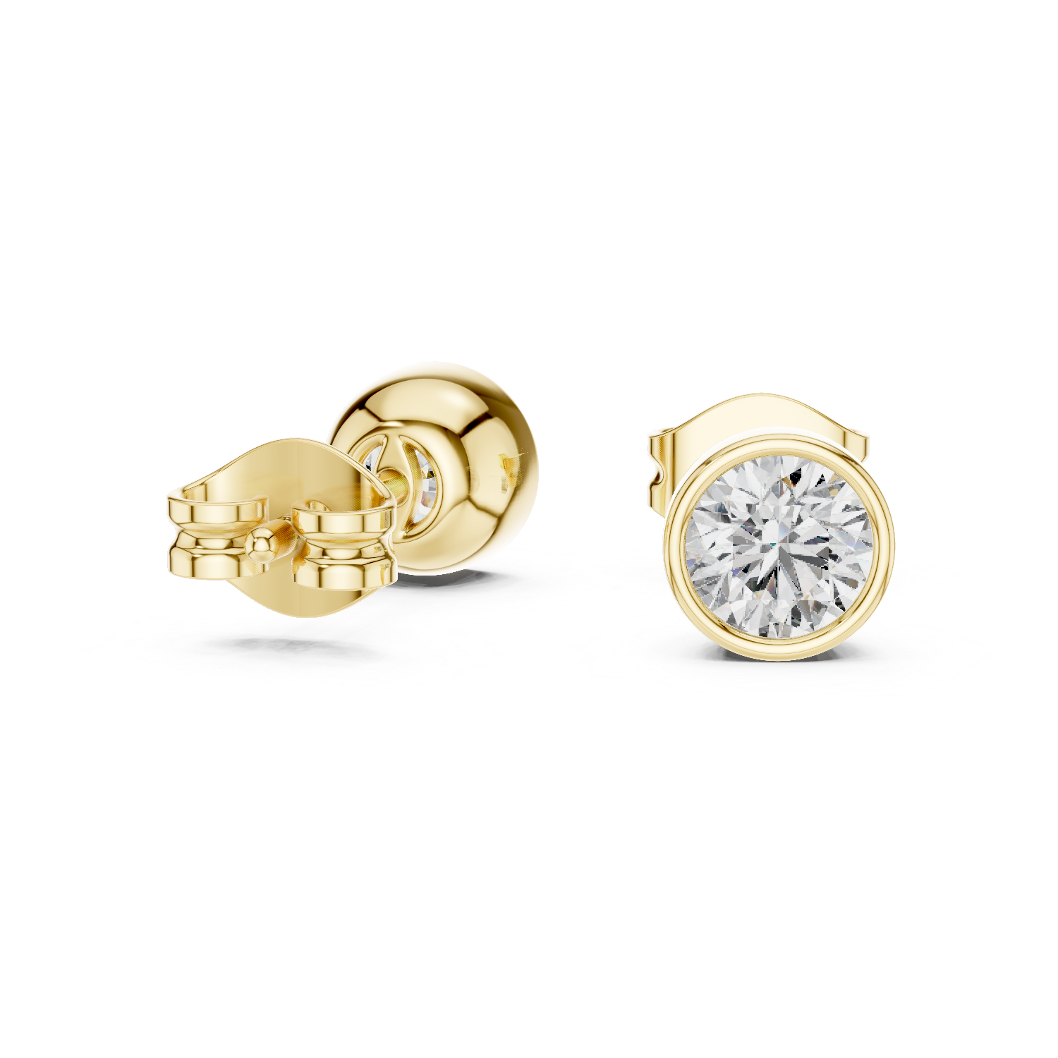Round Cut Lab Grown Diamond Stud Earrings in Yellow Gold