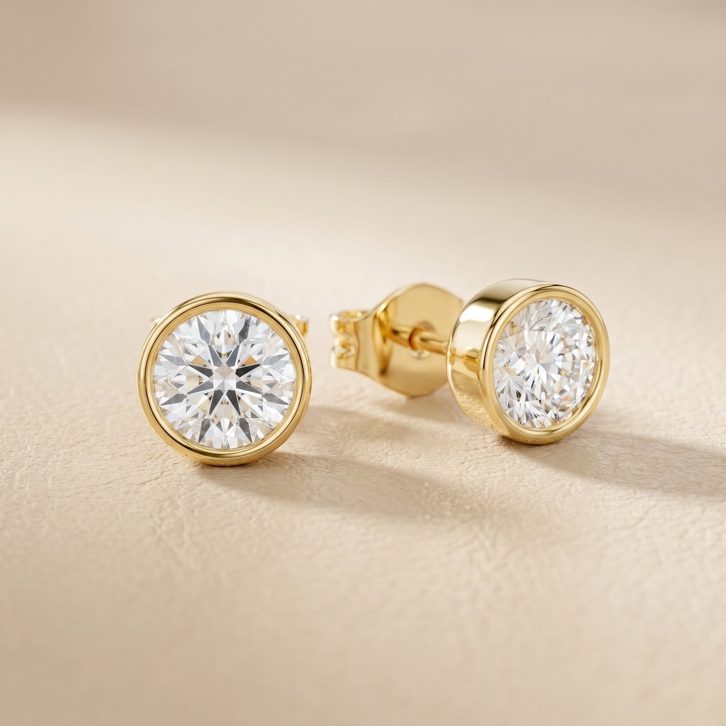 Round Cut Lab Grown Diamond Stud Earrings in Yellow Gold