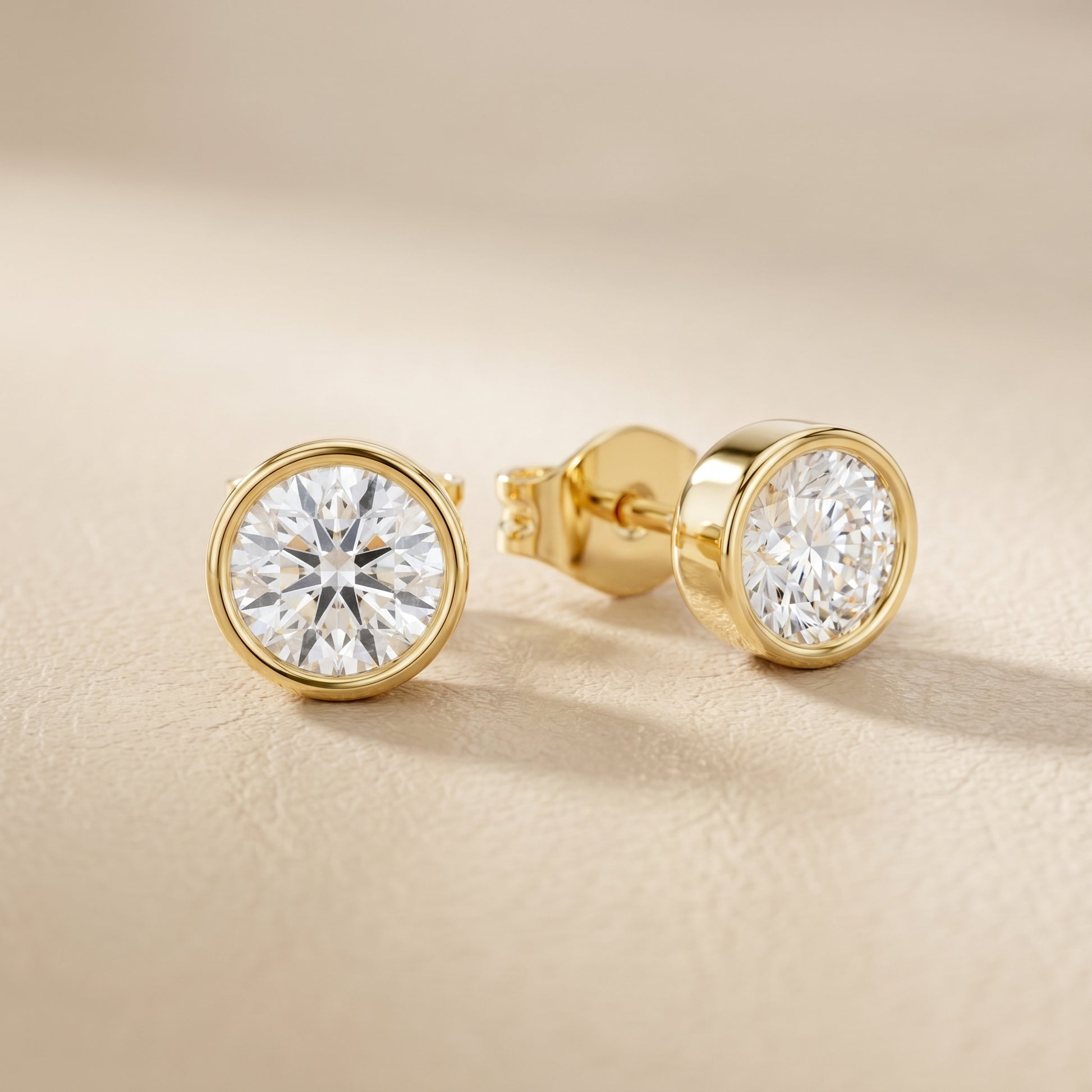 Round Cut Lab Grown Diamond Stud Earrings in Yellow Gold