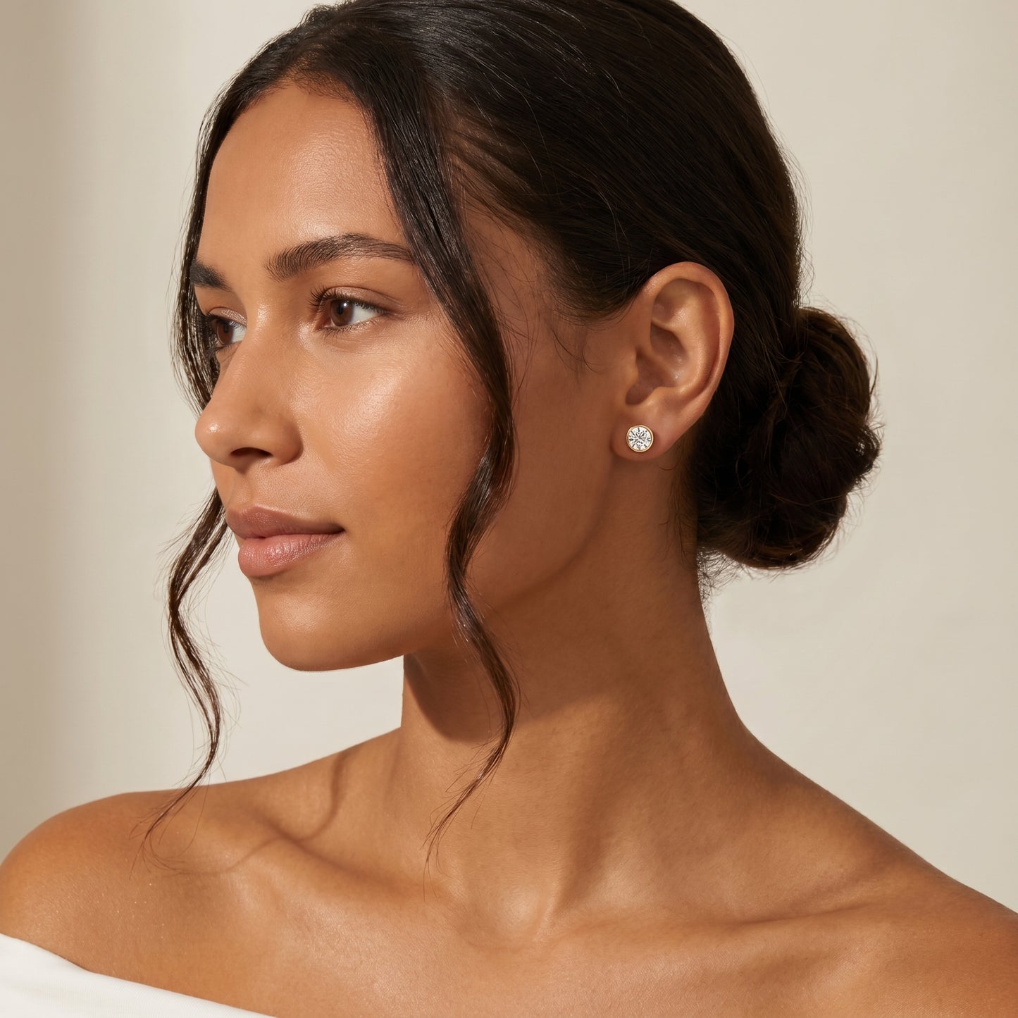 Round Cut Lab Grown Diamond Stud Earrings in Yellow Gold