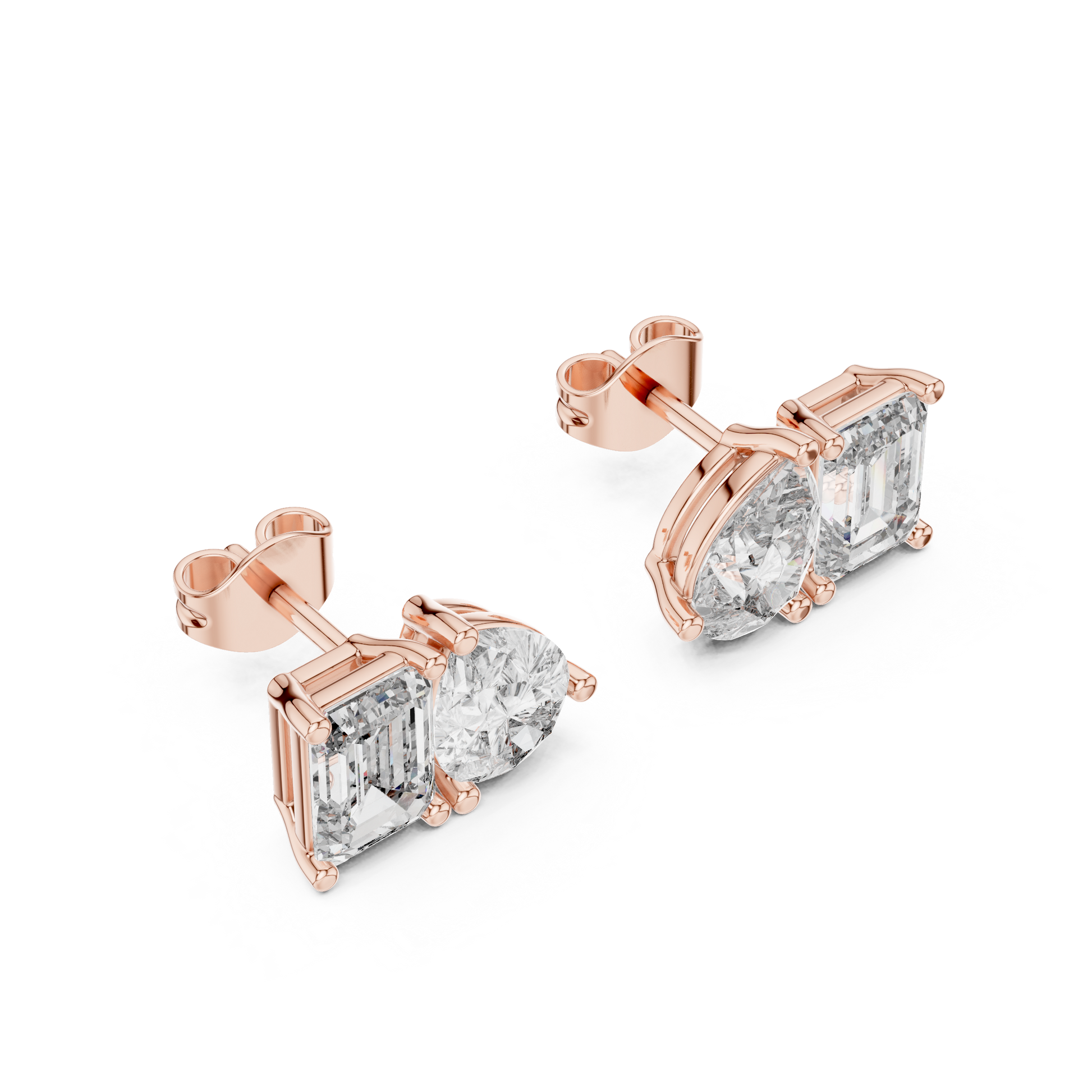 Emerald Pear Cut Lab Grown Diamond Stud Earrings in Rose Gold