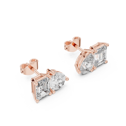 Emerald Pear Cut Lab Grown Diamond Stud Earrings in Rose Gold