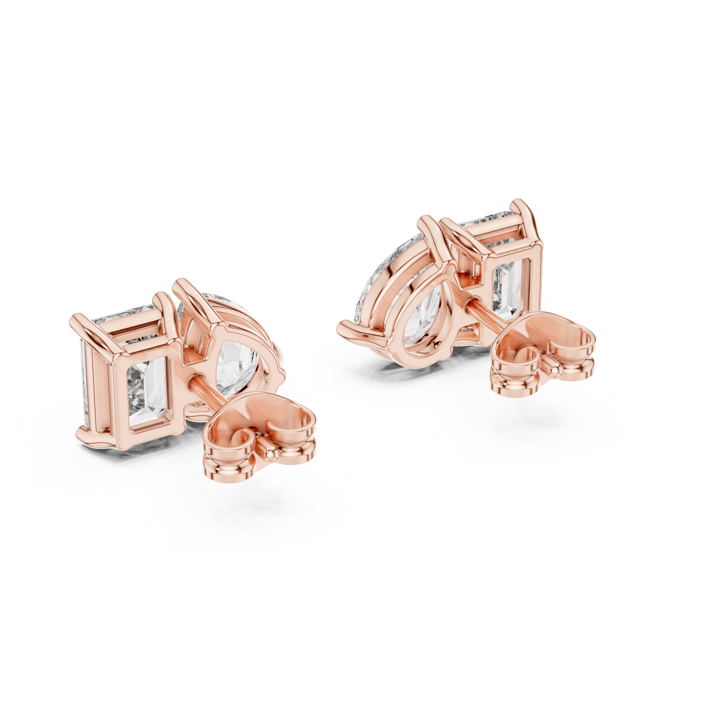 Emerald Pear Cut Lab Grown Diamond Stud Earrings in Rose Gold