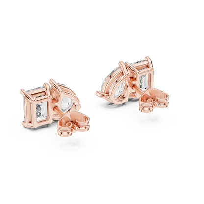 Emerald Pear Cut Lab Grown Diamond Stud Earrings in Rose Gold
