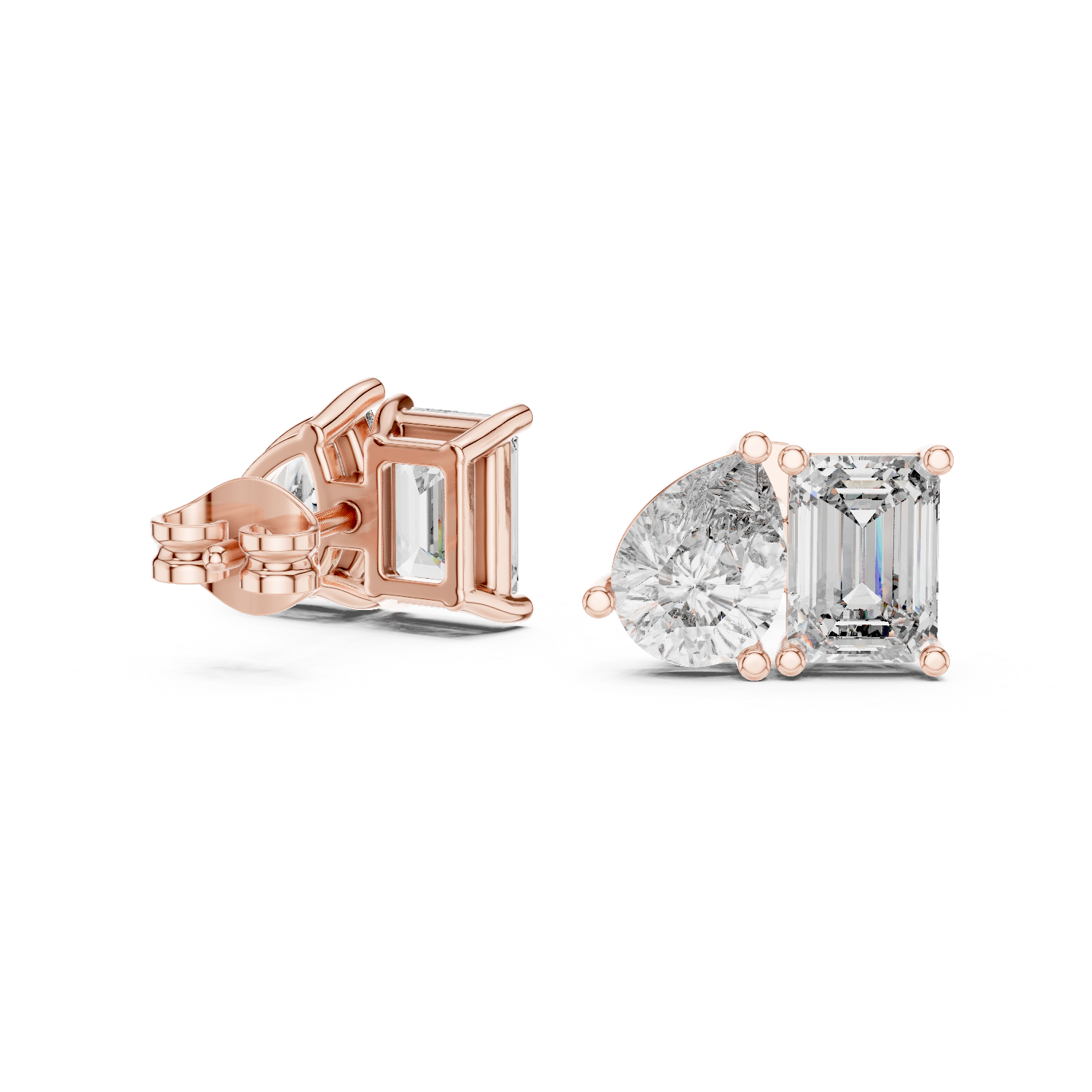 Emerald Pear Cut Lab Grown Diamond Stud Earrings in Rose Gold