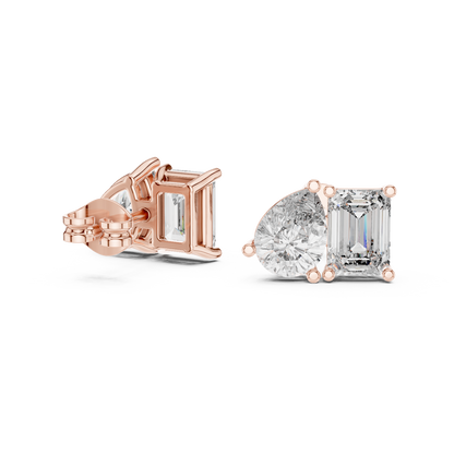 Emerald Pear Cut Lab Grown Diamond Stud Earrings in Rose Gold