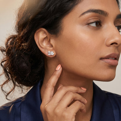 Emerald Pear Cut Lab Grown Diamond Stud Earrings in Rose Gold