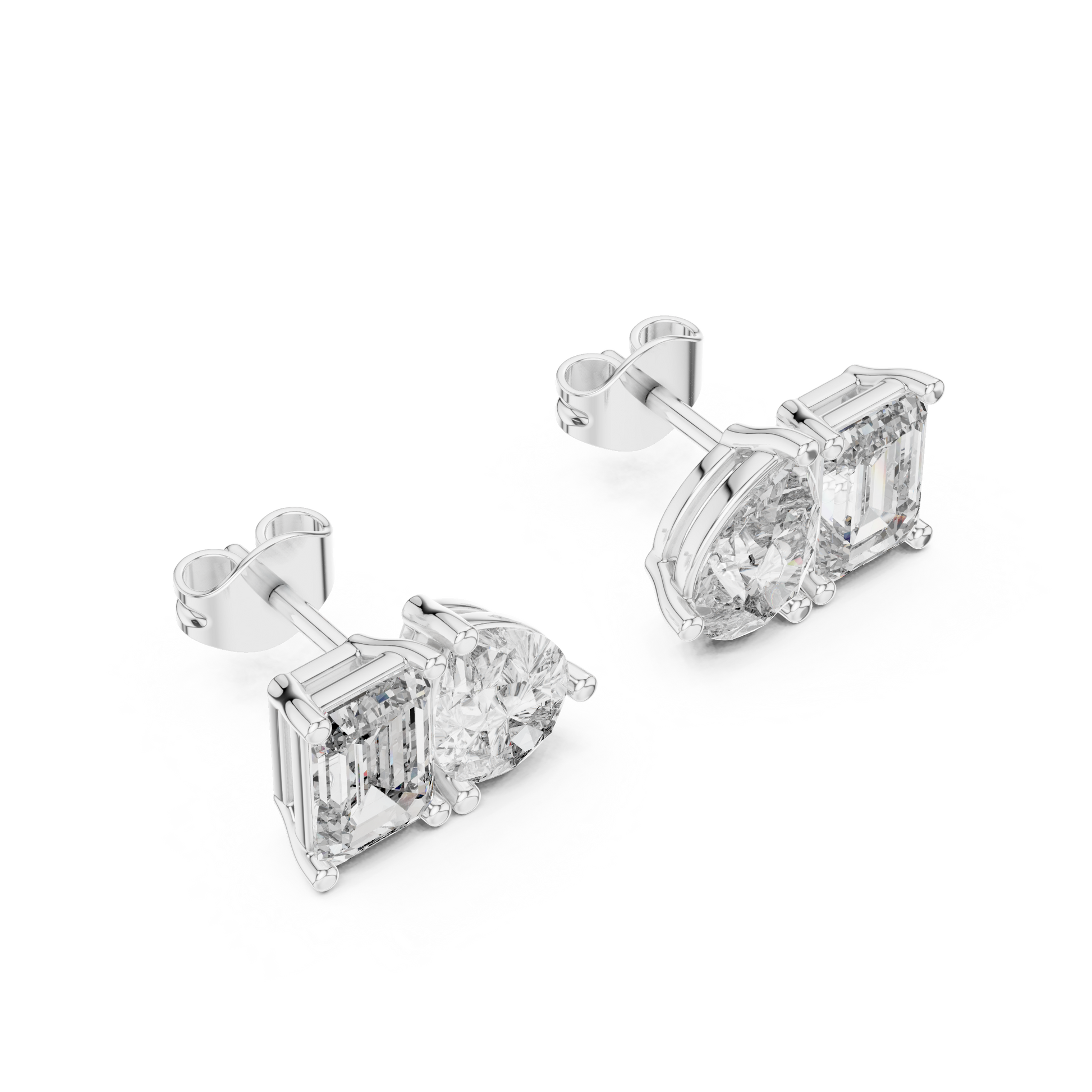 Emerald Pear Cut Lab Grown Diamond Stud Earrings in White Gold
