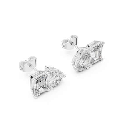 Emerald Pear Cut Lab Grown Diamond Stud Earrings in Silver