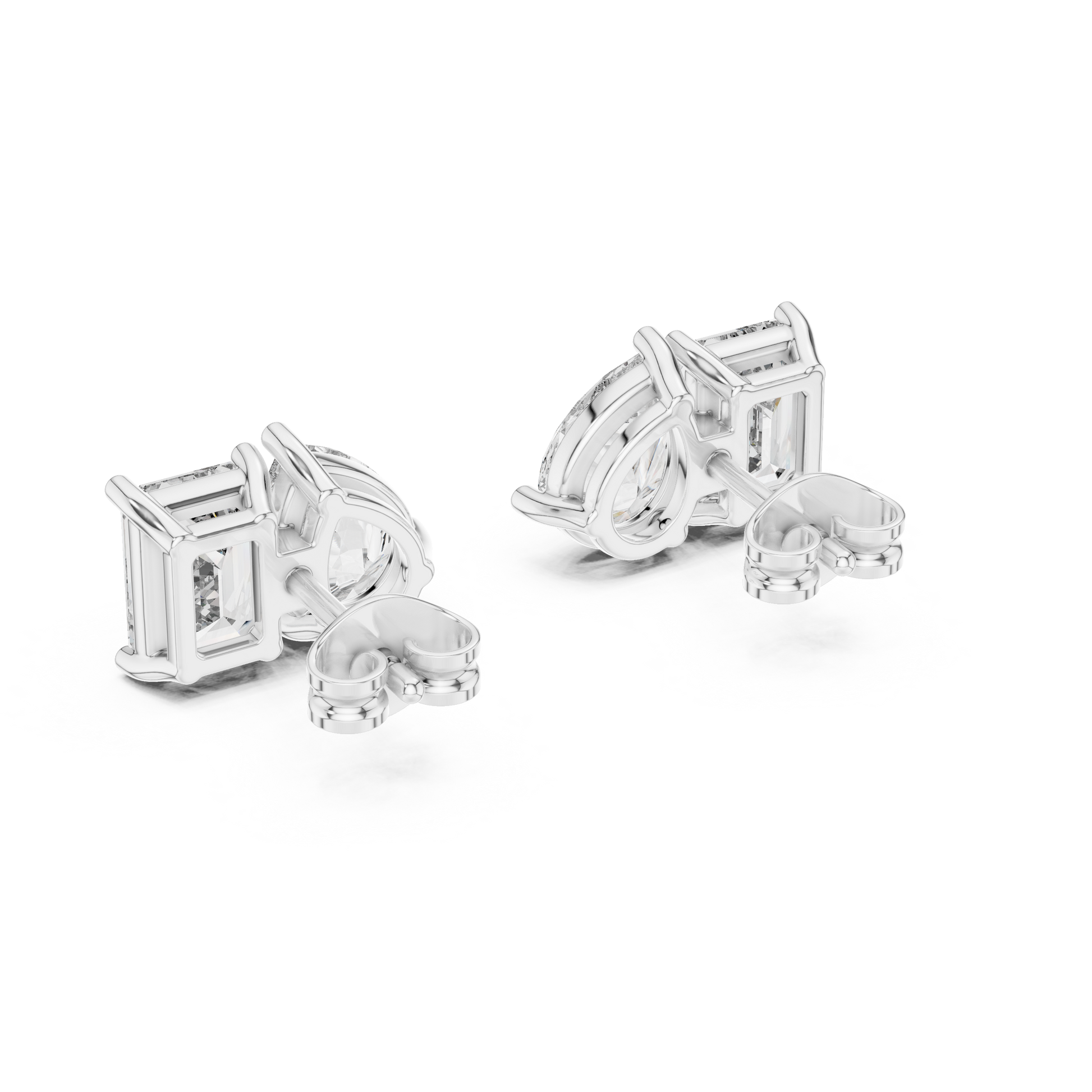 Emerald Pear Cut Lab Grown Diamond Stud Earrings in White Gold