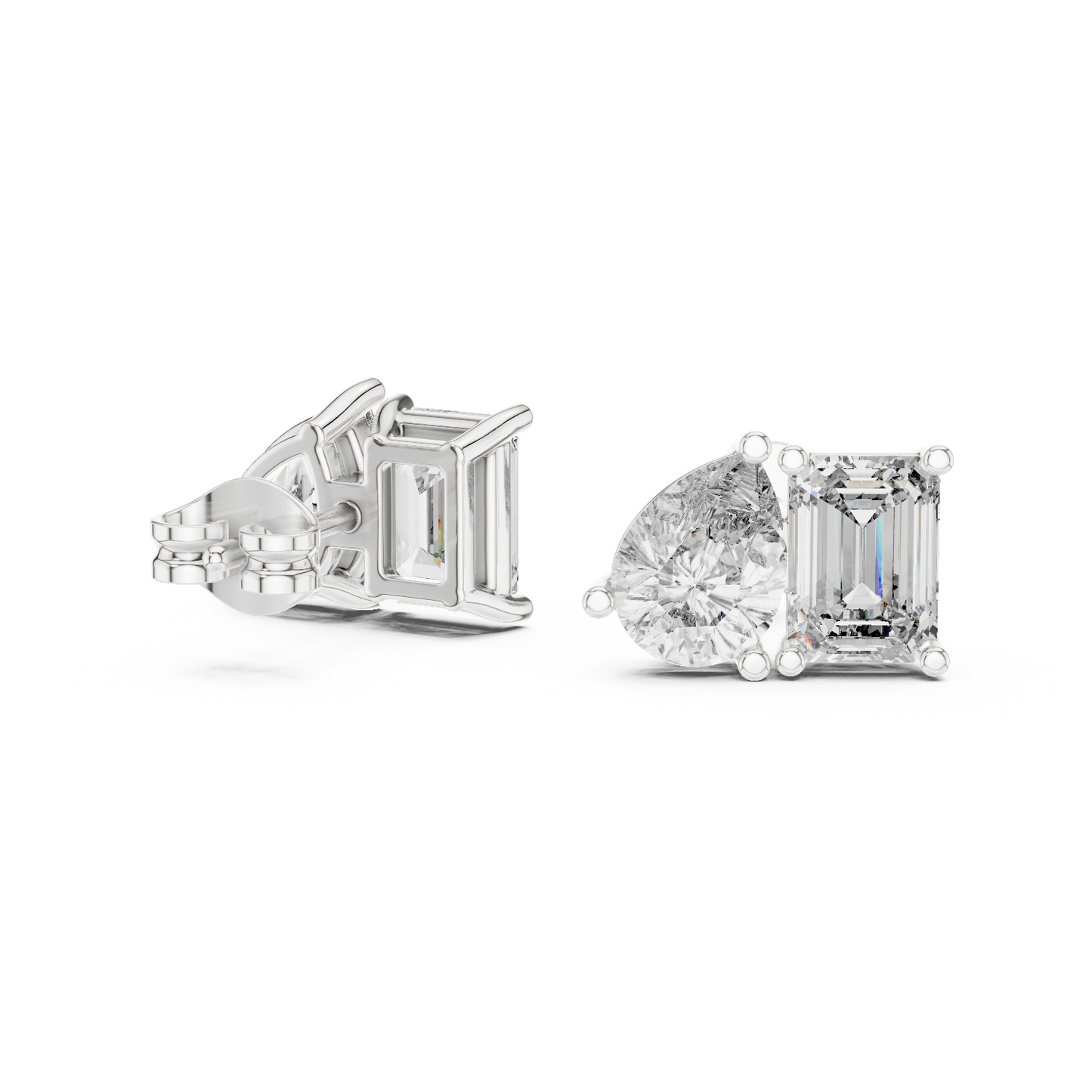 Emerald Pear Cut Lab Grown Diamond Stud Earrings in White Gold