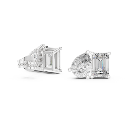 Emerald Pear Cut Lab Grown Diamond Stud Earrings in Platinum